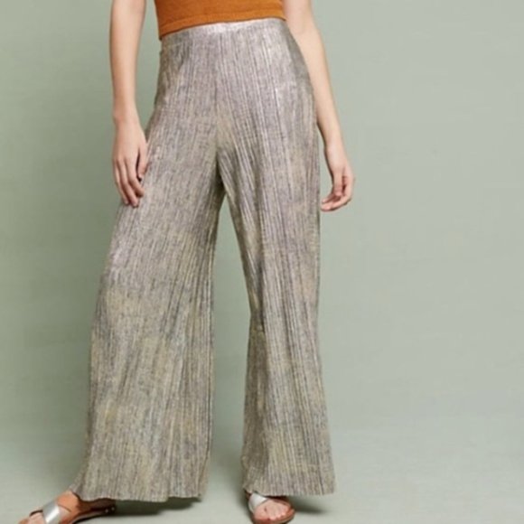 Elevenses Anthropologie Metallic Wide Leg Pants XXS - Picture 3 of 11